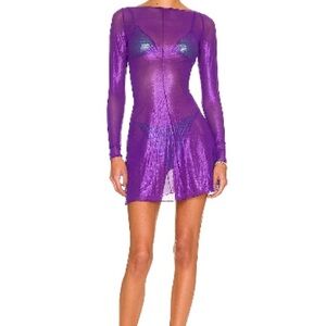 Oseree Purple Bodycon Mini Dress Long Sleeve Crew Neck